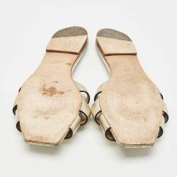 Pre Owned Saint Laurent Gold Leather Tribute Flat Sandals Size 40