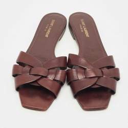 مملوكة مسبقًا صندل سان لوران تريبيوت جلد بورجوندي مسطح مقاس 40