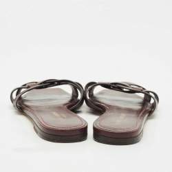 مملوكة مسبقًا صندل سان لوران تريبيوت جلد بورجوندي مسطح مقاس 40