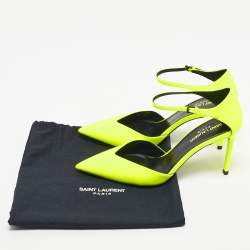 Pre Owned Saint Laurent Lime Green Patent Leather Anja Ankle Strap Pumps Size 39