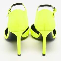 Pre Owned Saint Laurent Lime Green Patent Leather Anja Ankle Strap Pumps Size 39