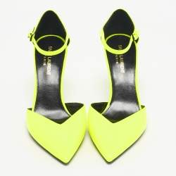 Pre Owned Saint Laurent Lime Green Patent Leather Anja Ankle Strap Pumps Size 39