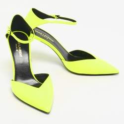 Pre Owned Saint Laurent Lime Green Patent Leather Anja Ankle Strap Pumps Size 39
