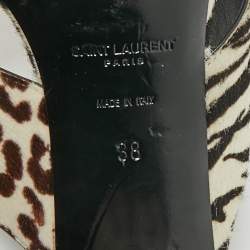 Pre Owned Saint Laurent Brown/White Calfhair Loulou Slide Sandals Size 38