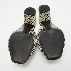 Pre Owned Saint Laurent Brown/White Calfhair Loulou Slide Sandals Size 38