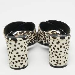 Pre Owned Saint Laurent Brown/White Calfhair Loulou Slide Sandals Size 38