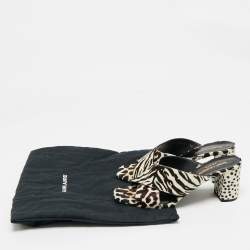 Pre Owned Saint Laurent Brown/White Calfhair Loulou Slide Sandals Size 38