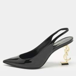 Pre Owned Saint Laurent Black Patent Leather Opyum Slingback Pumps Size 37