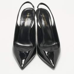 Pre Owned Saint Laurent Black Patent Leather Opyum Slingback Pumps Size 37