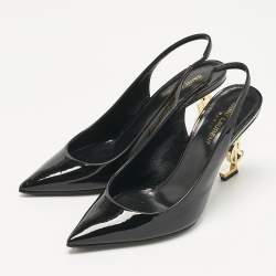 Pre Owned Saint Laurent Black Patent Leather Opyum Slingback Pumps Size 37