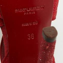 Pre Owned Saint Laurent Red Suede and Quartz Tribute Platform Sandals Size 38