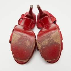 Pre Owned Saint Laurent Red Suede and Quartz Tribute Platform Sandals Size 38