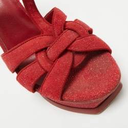 Pre Owned Saint Laurent Red Suede and Quartz Tribute Platform Sandals Size 38