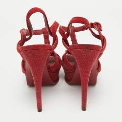 Pre Owned Saint Laurent Red Suede and Quartz Tribute Platform Sandals Size 38