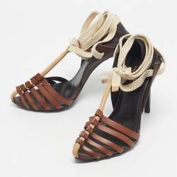 Pre Owned Saint Laurent Brown Leather Majorelle Lace Up Pumps Size 38.5