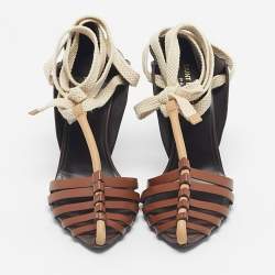 Pre Owned Saint Laurent Brown Leather Majorelle Lace Up Pumps Size 38.5