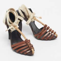 Pre Owned Saint Laurent Brown Leather Majorelle Lace Up Pumps Size 38.5