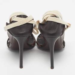 Pre Owned Saint Laurent Brown Leather Majorelle Lace Up Pumps Size 38.5