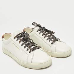 Pre Owned Saint Laurent White Leather and Pony Hair Leopard Print Andy Low Top Sneakers Size 38