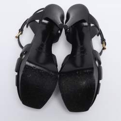 مملوكة مسبقًا Saint Laurent Black Leather Tribute Ankle Strap Sandals Size 38.5