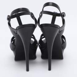 مملوكة مسبقًا Saint Laurent Black Leather Tribute Ankle Strap Sandals Size 38.5