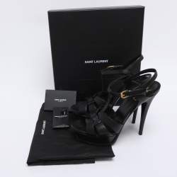 مملوكة مسبقًا Saint Laurent Black Leather Tribute Ankle Strap Sandals Size 38.5