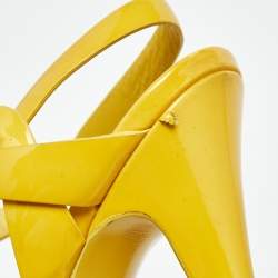 Pre Owned Saint Laurent Yellow Patent Leather Tribute Ankle Strap Sandals Size 38.5