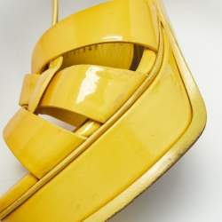 Pre Owned Saint Laurent Yellow Patent Leather Tribute Ankle Strap Sandals Size 38.5