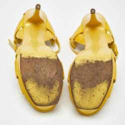 Pre Owned Saint Laurent Yellow Patent Leather Tribute Ankle Strap Sandals Size 38.5