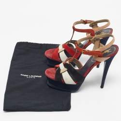 Pre Owned Saint Laurent Multicolor Suede Tribute Ankle Strap Sandals Size 38.5