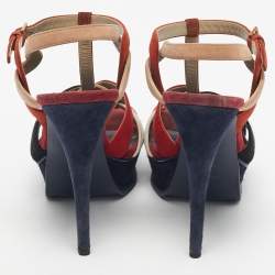 Pre Owned Saint Laurent Multicolor Suede Tribute Ankle Strap Sandals Size 38.5