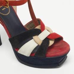 Pre Owned Saint Laurent Multicolor Suede Tribute Ankle Strap Sandals Size 38.5