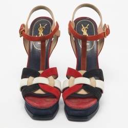 Pre Owned Saint Laurent Multicolor Suede Tribute Ankle Strap Sandals Size 38.5