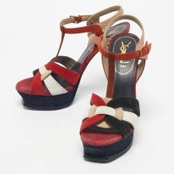 Pre Owned Saint Laurent Multicolor Suede Tribute Ankle Strap Sandals Size 38.5