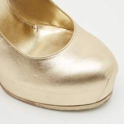 Pre Owned Saint Laurent Gold Leather Tribtoo Platform Pumps Size 38.5