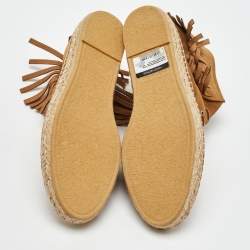 Pre Owned Saint Laurent Brown Suede Fringe Espadrille Lace Up Sneaker Boots Size 37