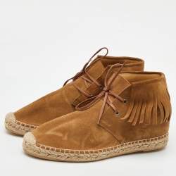 Pre Owned Saint Laurent Brown Suede Fringe Espadrille Lace Up Sneaker Boots Size 37