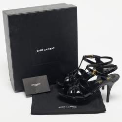 Pre Owned Saint Laurent Black Patent Leather Tribute Platform Sandals Size 36