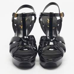 Pre Owned Saint Laurent Black Patent Leather Tribute Platform Sandals Size 36