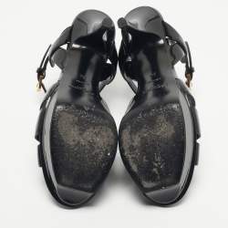 Pre Owned Saint Laurent Black Patent Leather Tribute Platform Sandals Size 36
