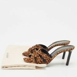 Pre Owned Saint Laurent Brown/Black Calfhair Tribute Slide Sandals Size 38