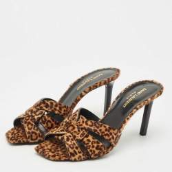 Pre Owned Saint Laurent Brown/Black Calfhair Tribute Slide Sandals Size 38