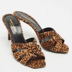 Pre Owned Saint Laurent Brown/Black Calfhair Tribute Slide Sandals Size 38