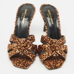 Pre Owned Saint Laurent Brown/Black Calfhair Tribute Slide Sandals Size 38