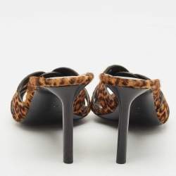 Pre Owned Saint Laurent Brown/Black Calfhair Tribute Slide Sandals Size 38