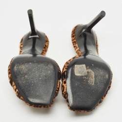 Pre Owned Saint Laurent Brown/Black Calfhair Tribute Slide Sandals Size 38