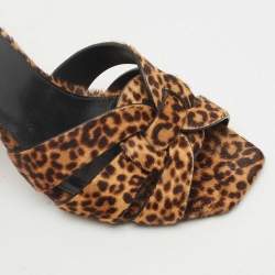 Pre Owned Saint Laurent Brown/Black Calfhair Tribute Slide Sandals Size 38