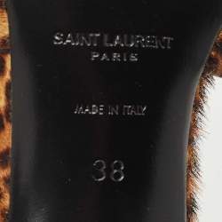 Pre Owned Saint Laurent Brown/Black Calfhair Tribute Slide Sandals Size 38