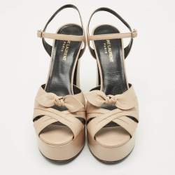 Pre Owned Saint Laurent Beige Leather Candy Platform Sandals Size 39.5