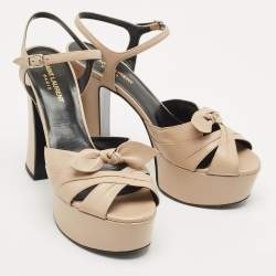 Pre Owned Saint Laurent Beige Leather Candy Platform Sandals Size 39.5